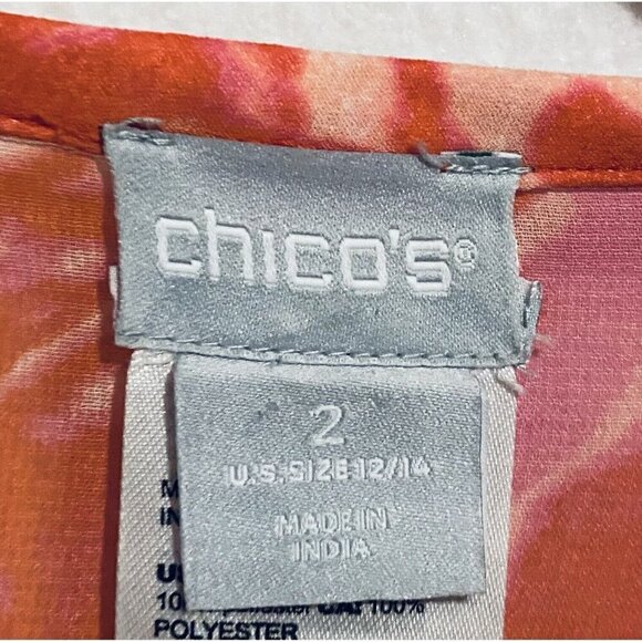 Chicos Top Womens Large Pink Orange Tie-Dye Beaded Tunic Sheer Boho Flowy Beachy - Picture 4 of 6